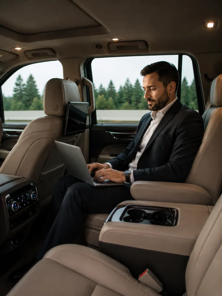 Premium SUV limousine interior for Brantford airport transfers