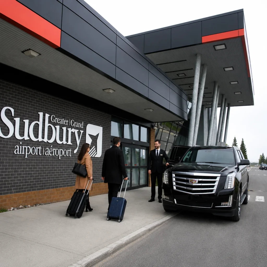 Luxury airport limo pickup service at Greater Sudbury Airport terminal
