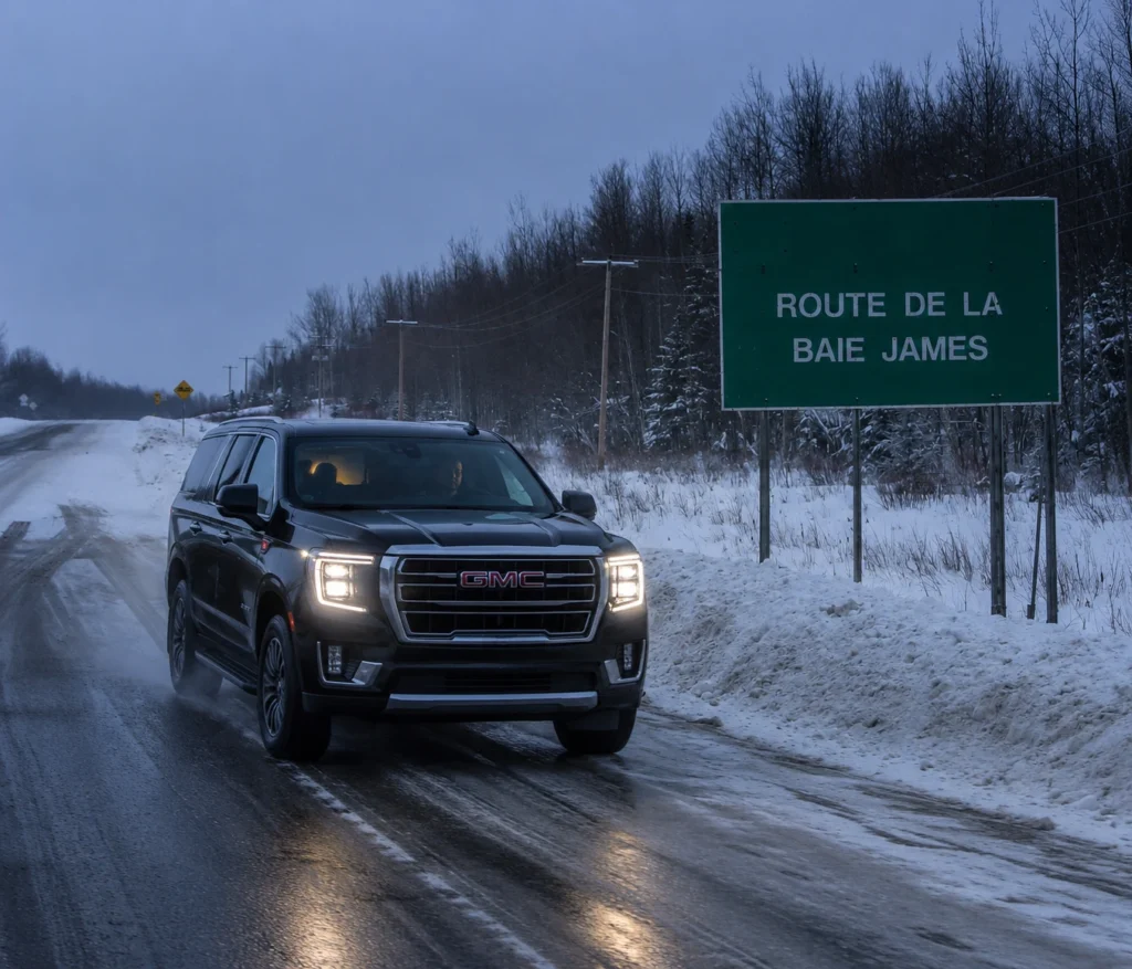 james-airport-limo-winter-highway Luxury winter airport limo driving on Northern Ontario highway